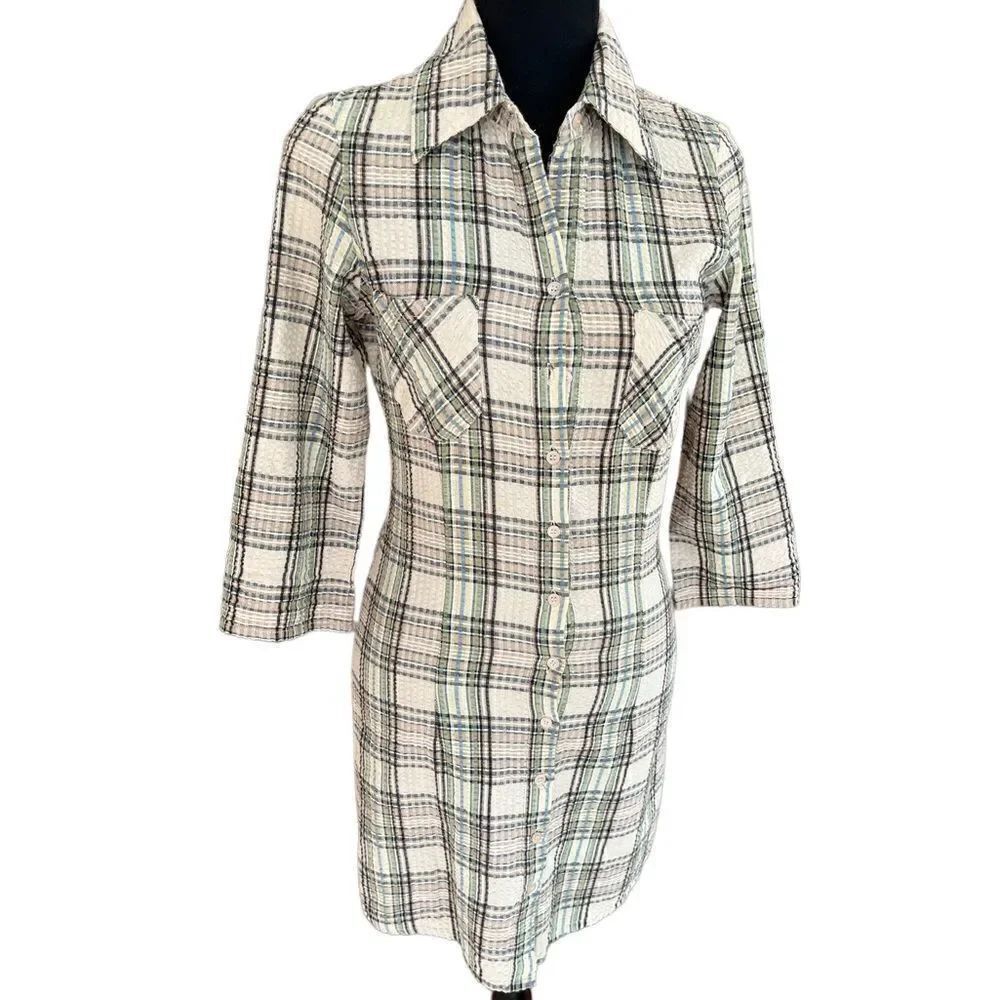 JFW by Just for Wraps plaid button front tab sleeved dress